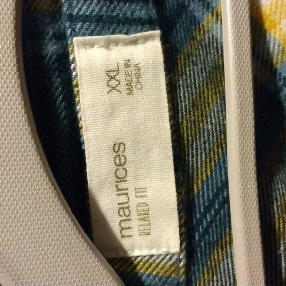 Maurices Flannel Shirt Plaid Button Front Yellow Navy Blue Checkered Size XXL - Picture 3 of 4